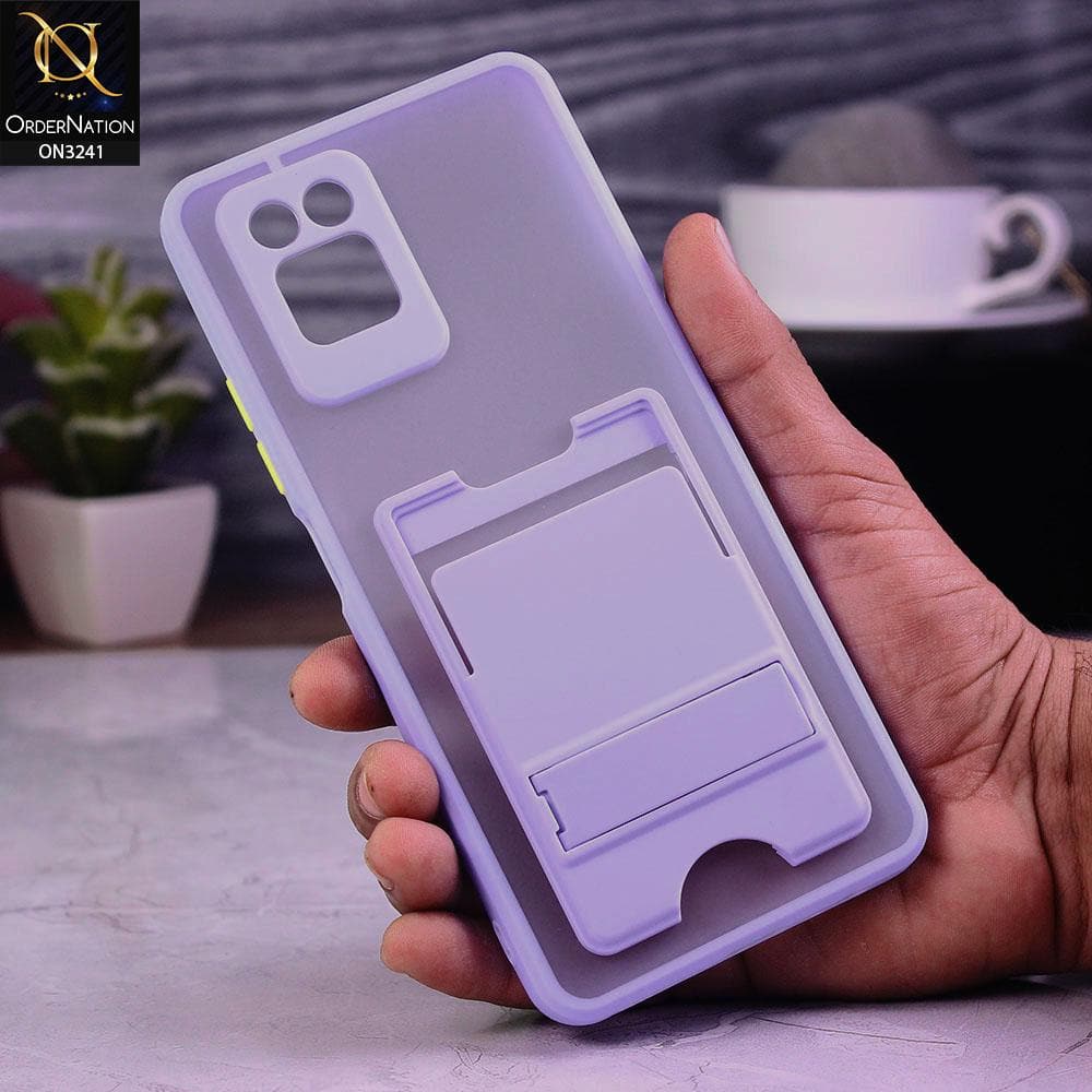 Infinix Note 10 Pro Cover - Purple - Soft Borders Semi Transparent Card Holder Kick Stand Case with Camera Protetection