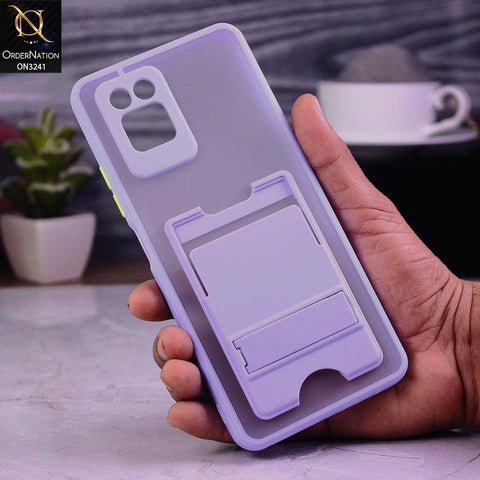 Infinix Note 10 Pro Cover - Purple - Soft Borders Semi Transparent Card Holder Kick Stand Case with Camera Protetection