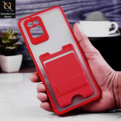 Infinix Note 10 Pro Cover - Red - Soft Borders Semi Transparent Card Holder Kick Stand Case with Camera Protetection