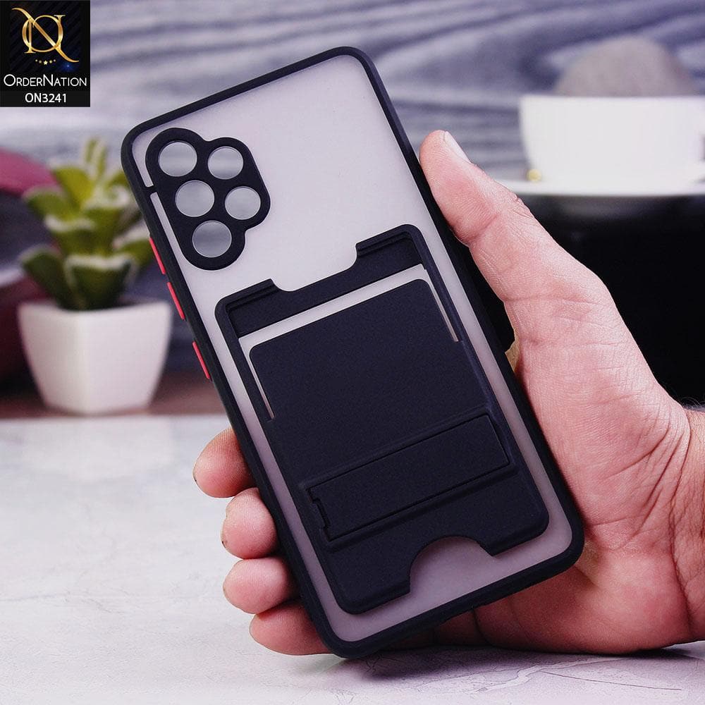 Samsung Galaxy A32 Cover - Black - Soft Borders Semi Transparent Card Holder Kick Stand Case with Camera Protetection