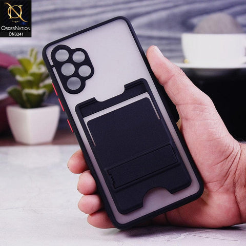 Samsung Galaxy A32 Cover - Black - Soft Borders Semi Transparent Card Holder Kick Stand Case with Camera Protetection