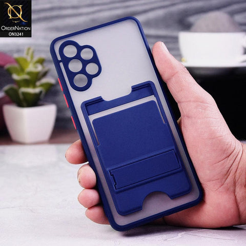 Samsung Galaxy A32 Cover - Blue - Soft Borders Semi Transparent Card Holder Kick Stand Case with Camera Protetection