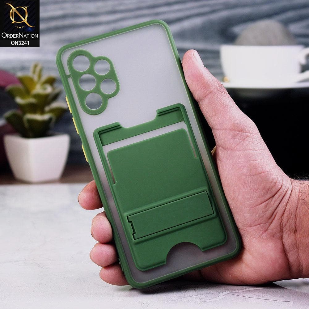 Samsung Galaxy A32 Cover - Green - Soft Borders Semi Transparent Card Holder Kick Stand Case with Camera Protetection