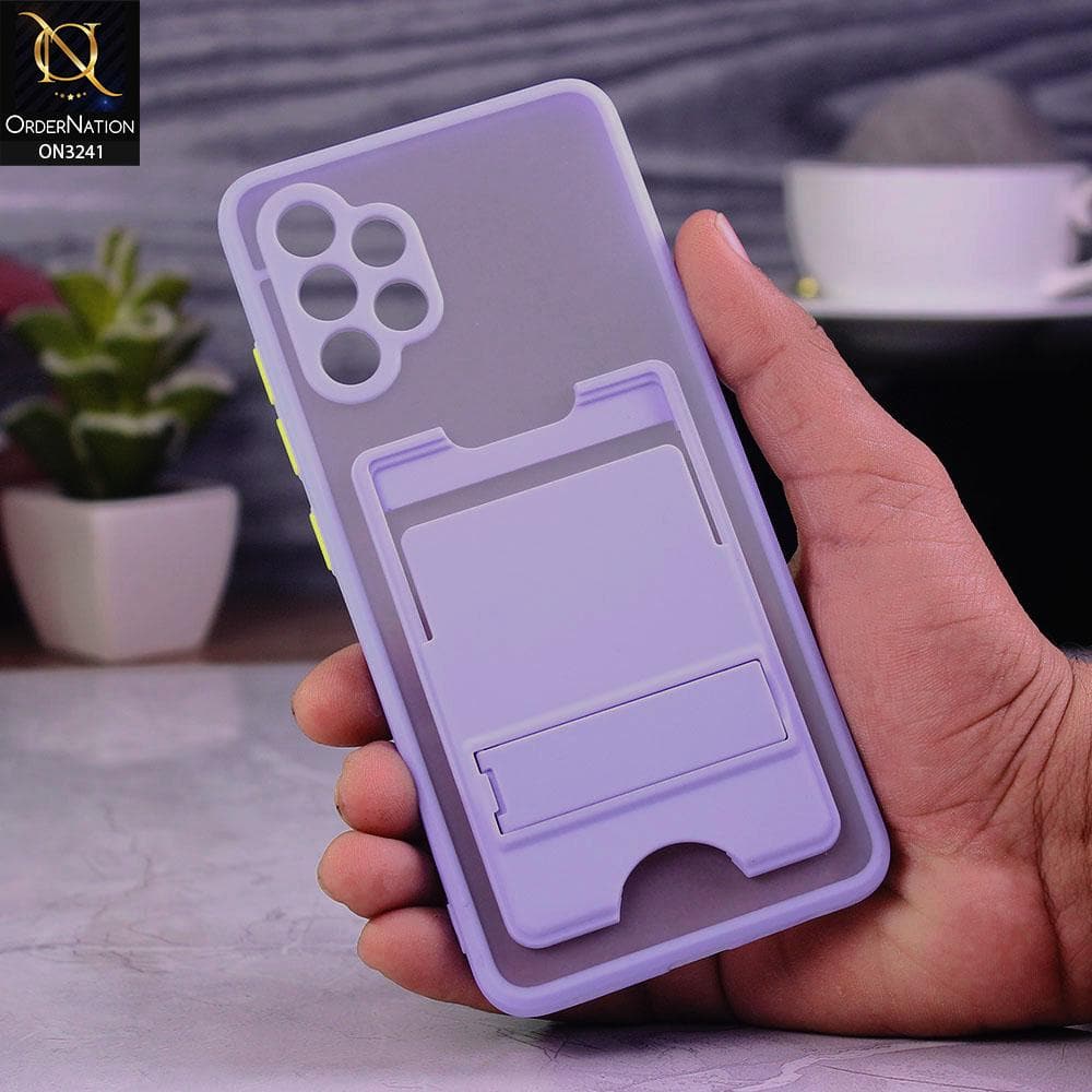 Samsung Galaxy A32 Cover - Purple - Soft Borders Semi Transparent Card Holder Kick Stand Case with Camera Protetection