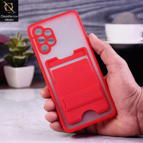 Samsung Galaxy A32 Cover - Red - Soft Borders Semi Transparent Card Holder Kick Stand Case with Camera Protetection