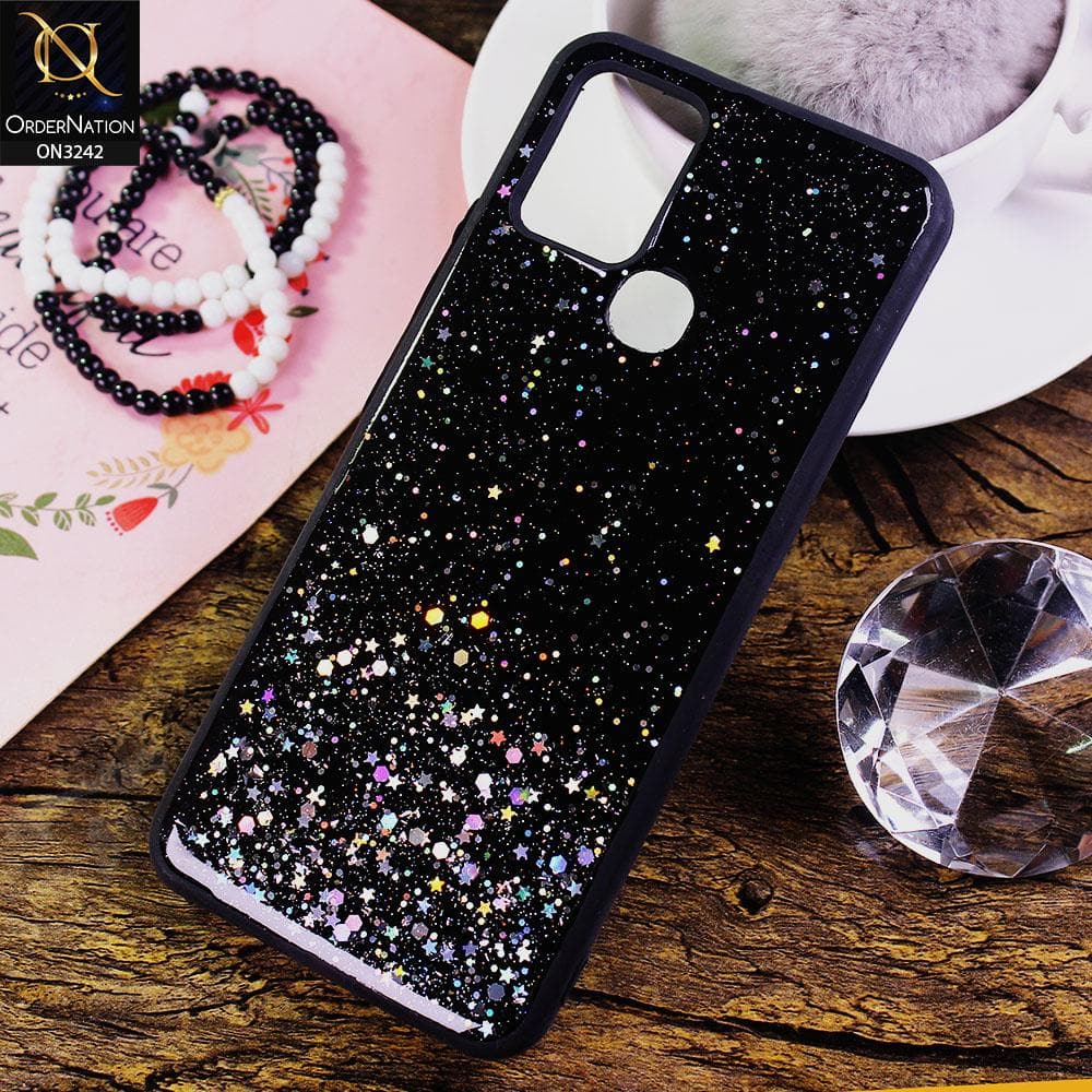 Infinix Hot 10s Cover - Black - Bling Glitter Shiny Star Soft Border Case - Glitter Does Not Move