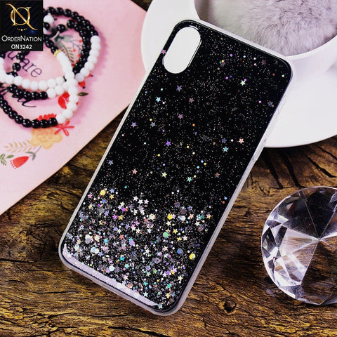 iPhone XS / X Cover - Black - Bling Glitter Shiny Star Soft Border Case - Glitter Does Not Move