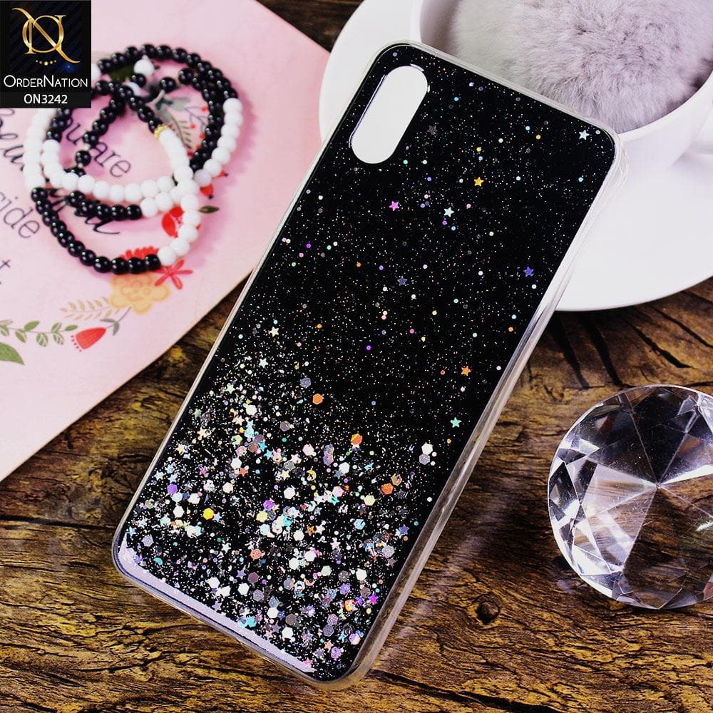 Xiaomi Redmi 9i Cover - Black - Bling Glitter Shiny Star Soft Border Case - Glitter Does Not Move