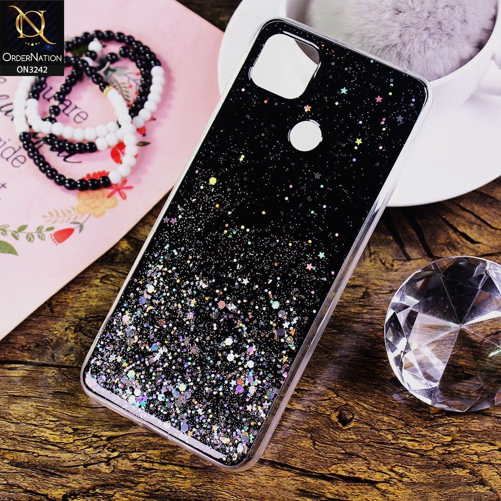 Xiaomi Redmi 9C Cover - Black - Bling Glitter Shiny Star Soft Border Case - Glitter Does Not Move