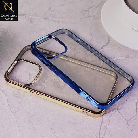 iPhone 13 Pro Cover - Blue - J-Case Electroplating Color Borders Clear Transparent Soft Case