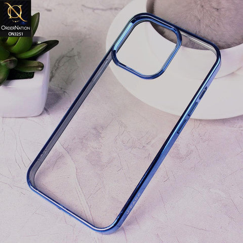 iPhone 13 Pro Max Cover - Blue - J-Case Electroplating Color Borders Clear Transparent Soft Case