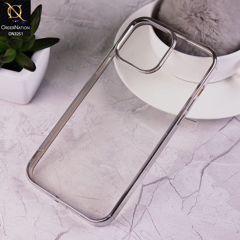 iPhone 13 Pro Max Cover - Silver - J-Case Electroplating Color Borders Clear Transparent Soft Case