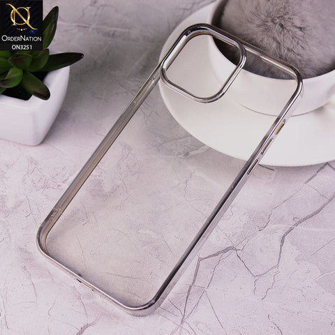 iPhone 13 Pro Max Cover - Silver - J-Case Electroplating Color Borders Clear Transparent Soft Case