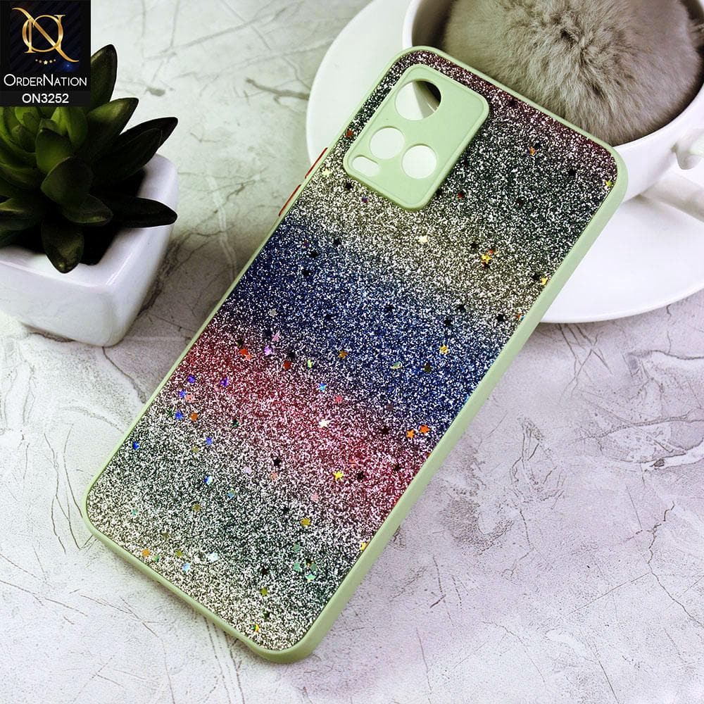 Vivo Y33s Cover - Green - Rainbow Glitter Series Soft Cases