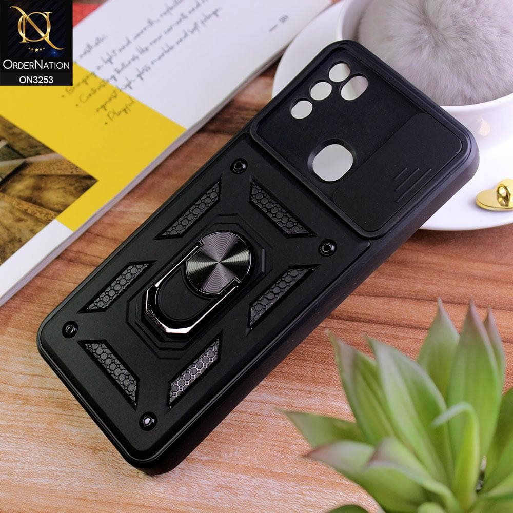 Infinix Hot 10 Play Cover - Black - Shockproof  Ring Holder Camera Slider Soft Cases