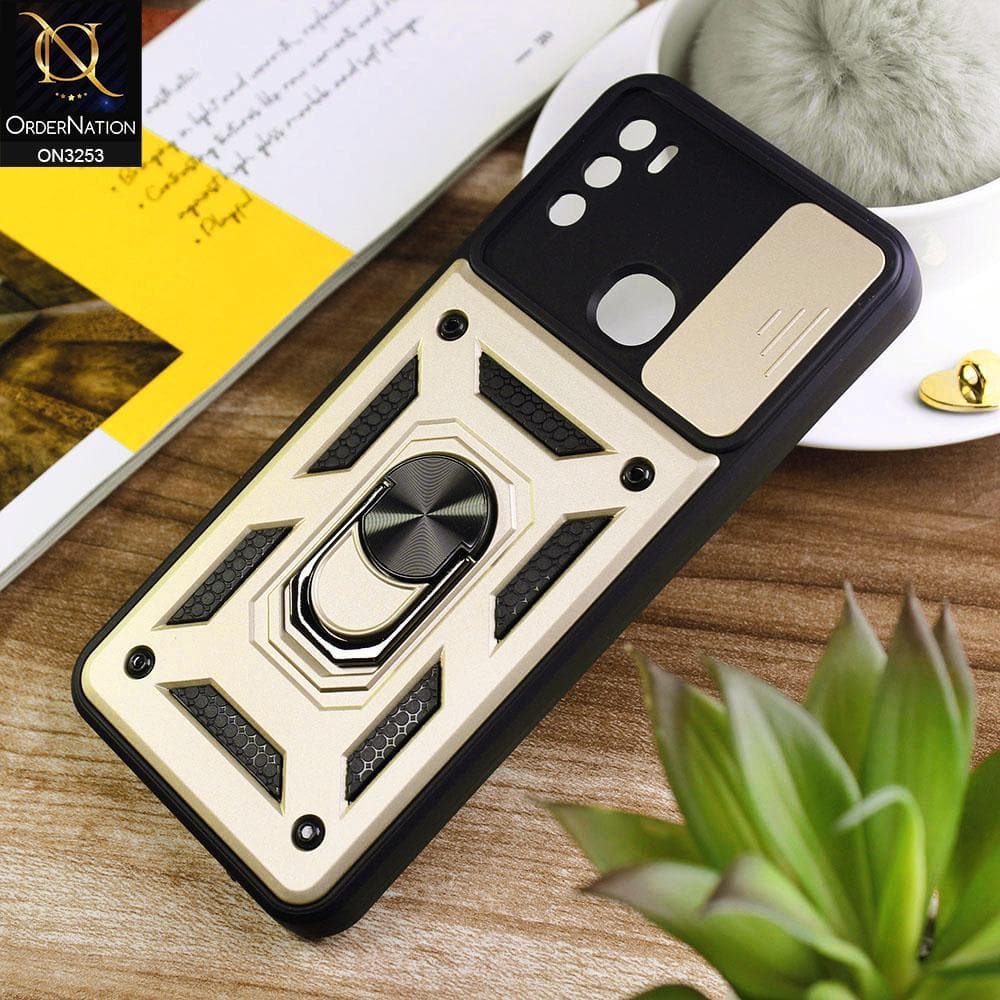 Infinix Hot 10 Play Cover - Golden - Shockproof  Ring Holder Camera Slider Soft Cases