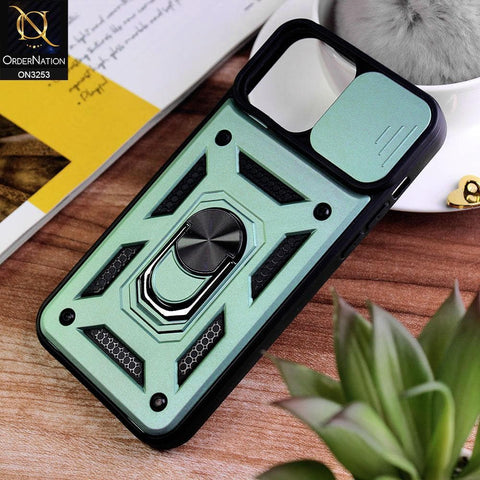 iPhone 13 Pro Max Cover - Green - Shockproof  Ring Holder Camera Slider Soft Cases
