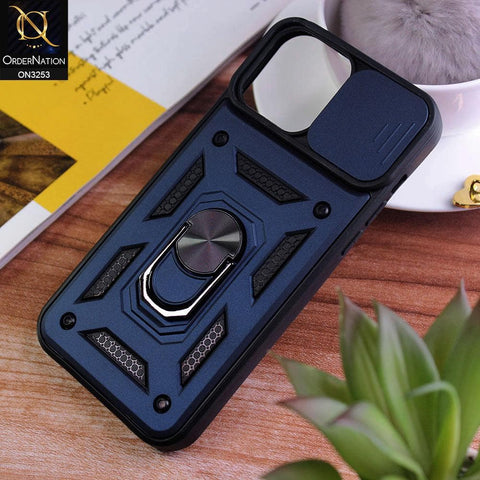 iPhone 13 Pro Max Cover - Midnight Blue - Shockproof  Ring Holder Camera Slider Soft Cases