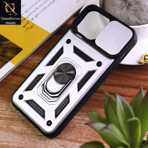 iPhone 13 Pro Max Cover - Silver - Shockproof  Ring Holder Camera Slider Soft Cases