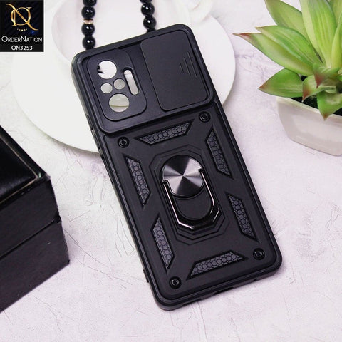 Xiaomi Redmi Note 10 Pro 4G Cover - Black -  Shockproof  Ring Holder Camera Slider Soft Cases