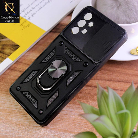 Samsung Galaxy A32 Cover - Black - Shockproof  Ring Holder Camera Slider Soft Cases