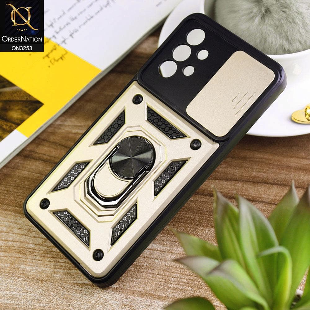 Samsung Galaxy A32 Cover - Golden - Shockproof  Ring Holder Camera Slider Soft Cases