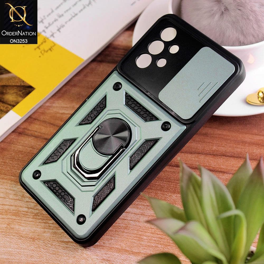 Samsung Galaxy A32 Cover - Green - Shockproof  Ring Holder Camera Slider Soft Cases