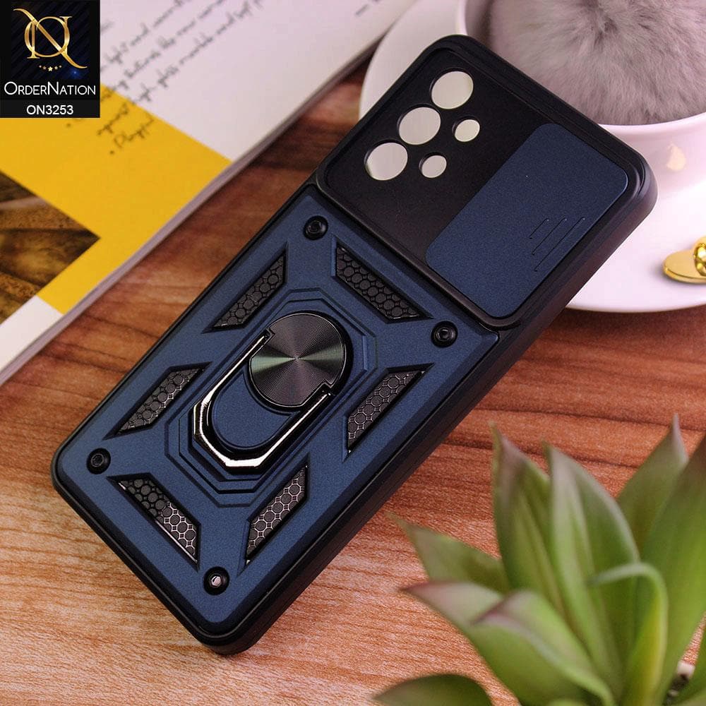Samsung Galaxy A32 Cover - Midnight Blue - Shockproof  Ring Holder Camera Slider Soft Cases