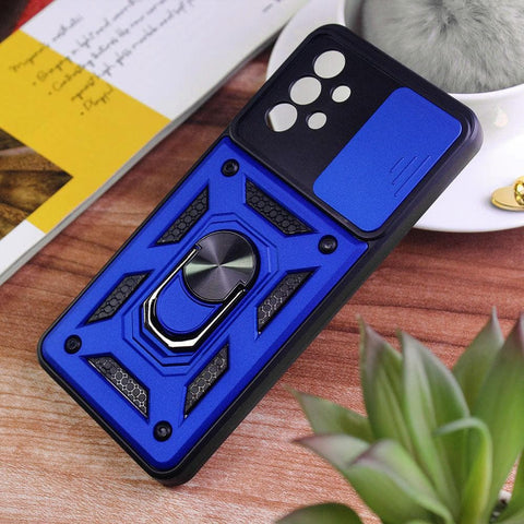 Samsung Galaxy A32 Cover - Royal Blue - Shockproof  Ring Holder Camera Slider Soft Cases