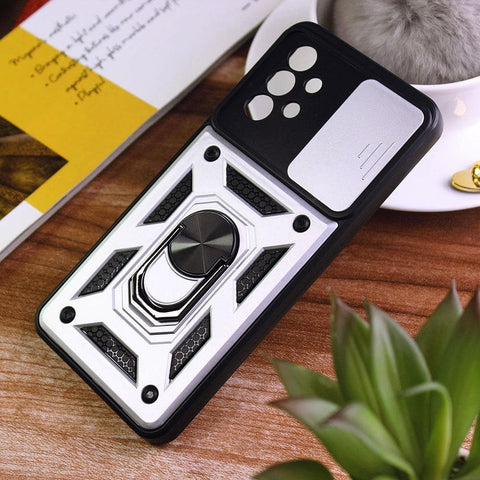 Samsung Galaxy A32 Cover - Silver - Shockproof  Ring Holder Camera Slider Soft Cases