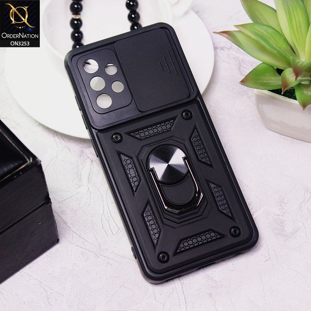 Samsung Galaxy A52s 5G Cover - Black -  Shockproof  Ring Holder Camera Slider Soft Cases