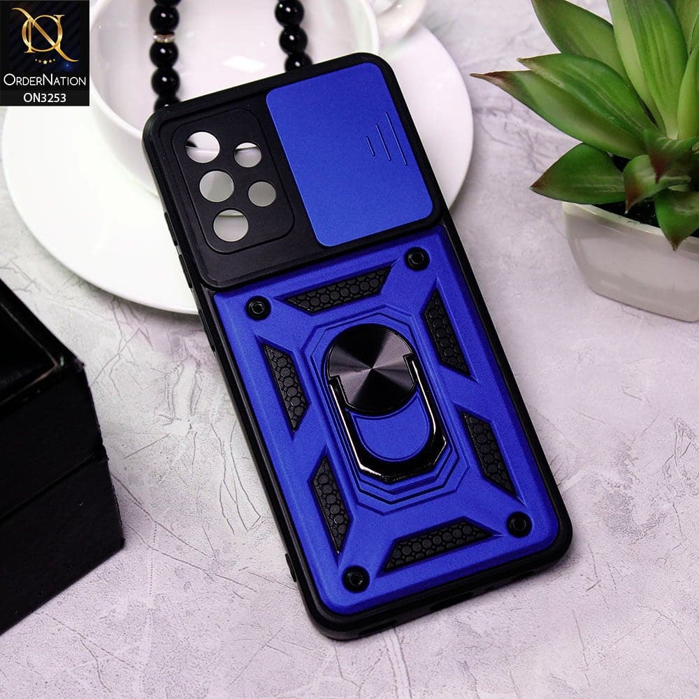 Samsung Galaxy A52 Cover - Royal Blue -  Shockproof  Ring Holder Camera Slider Soft Cases