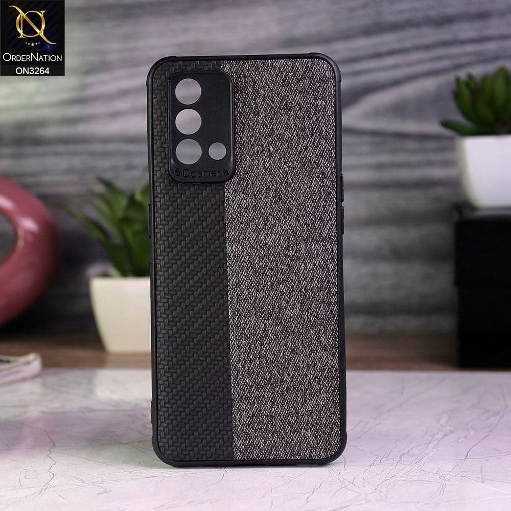Oppo F19 Cover - Black - New Dual Tone Fabric Style Soft TPU Case With Camera Protection