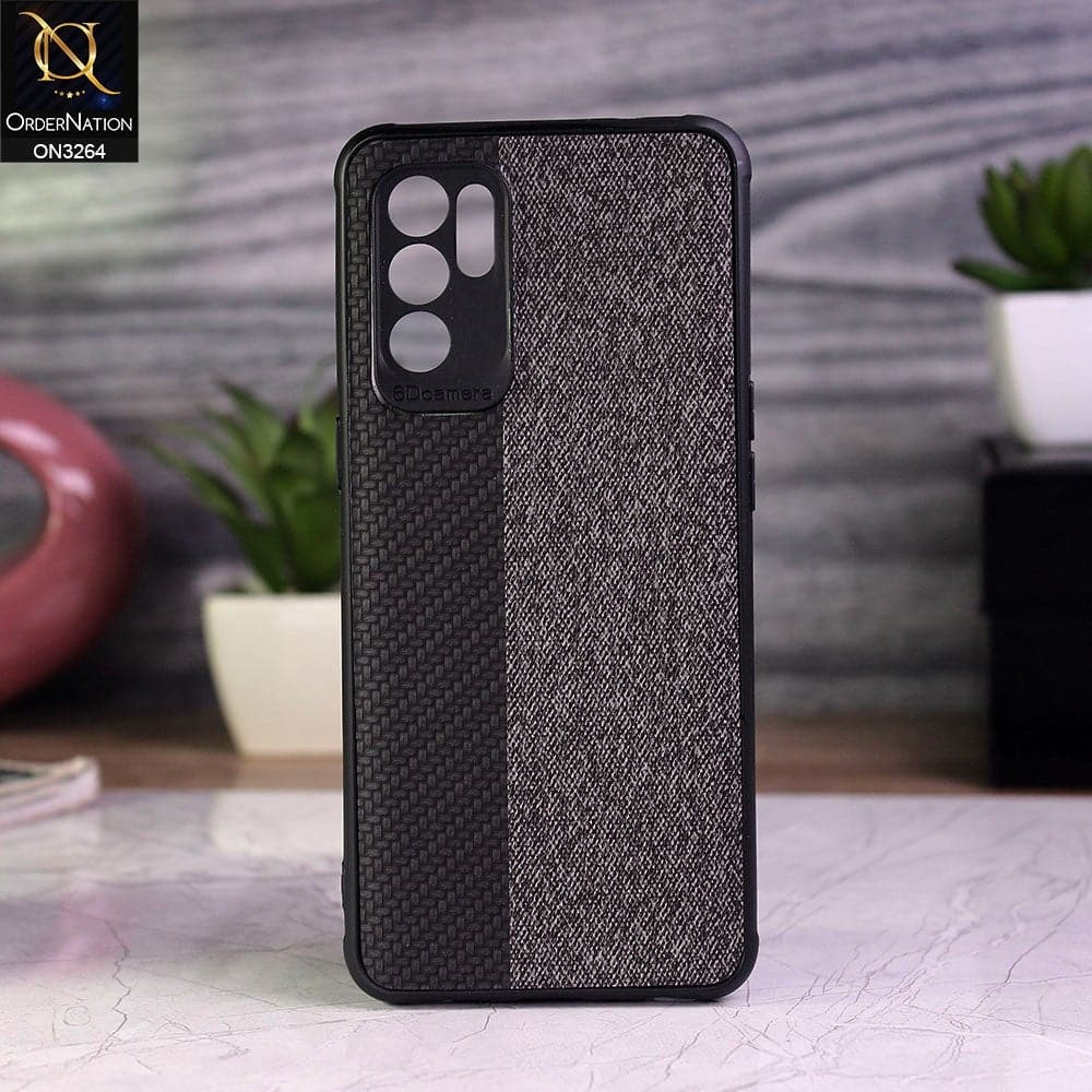 Oppo Reno 6 Cover - Black - New Dual Tone Fabric Style Soft TPU Case With Camera Protection