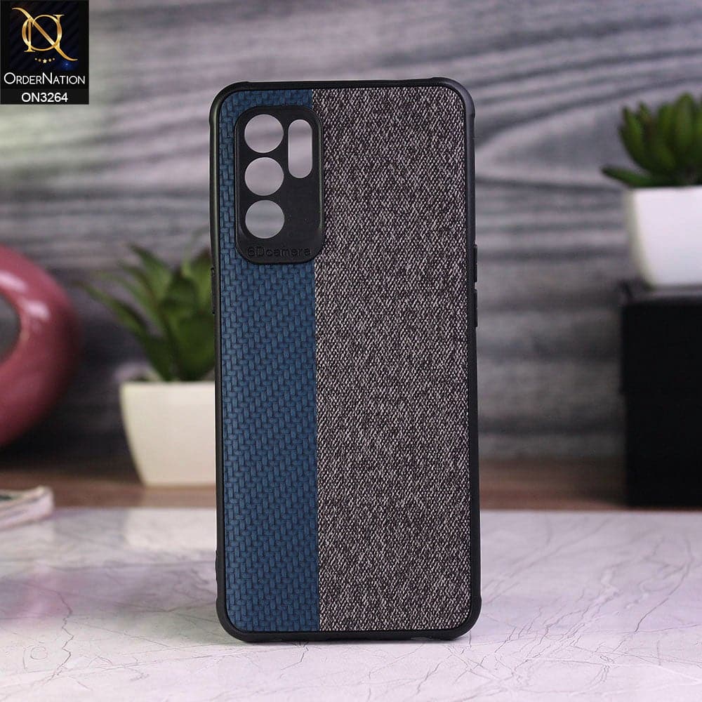 Oppo Reno 6 Cover - Blue - New Dual Tone Fabric Style Soft TPU Case With Camera Protection
