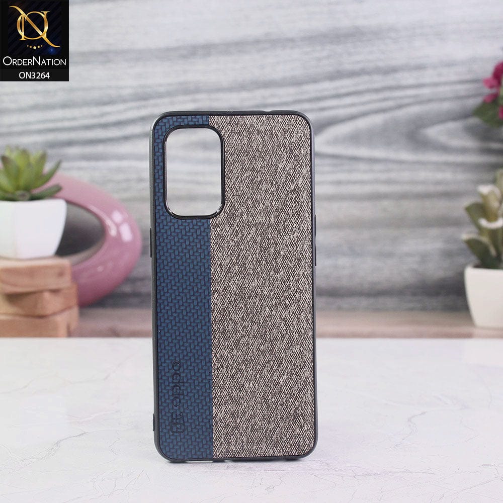 Oppo Reno 6 Cover - Blue - V2 - New Dual Tone Fabric Style Soft TPU Case With Camera Protection