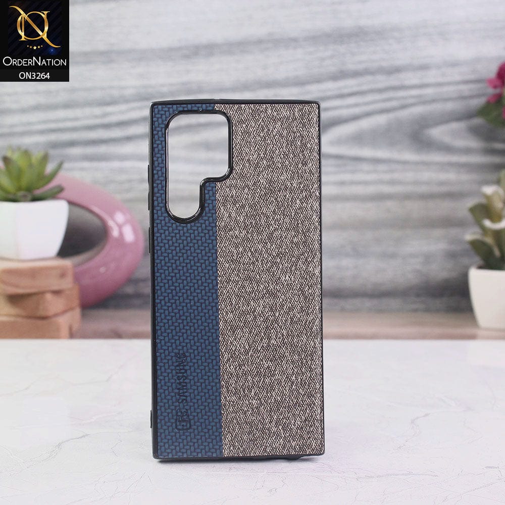 Samsung Galaxy S22 Ultra 5G Cover - Blue - New Dual Tone Fabric Style Soft TPU Case With Camera Protection