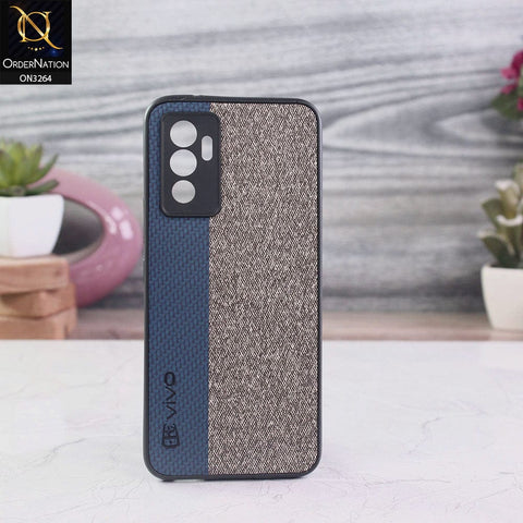 Vivo V23e Cover - Blue - New Dual Tone Fabric Style Soft TPU Case With Camera Protection