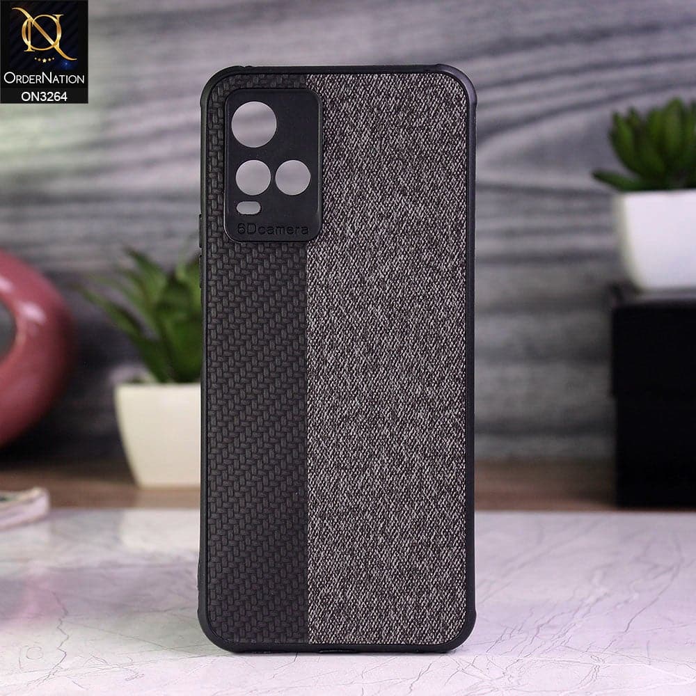 Vivo Y33s Cover - Black - New Dual Tone Fabric Style Soft TPU Case With Camera Protection
