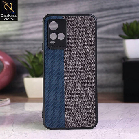 Vivo Y33s Cover - Blue - New Dual Tone Fabric Style Soft TPU Case With Camera Protection