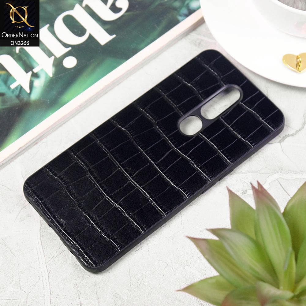 Oppo F11 Pro Cover - Black - Leather Texture Soft Silicone Case