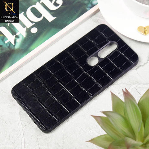 Oppo F11 Pro Cover - Black - Leather Texture Soft Silicone Case