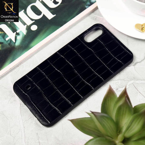 Samsung Galaxy M10 Cover - Black - Leather Texture Soft Silicone Case