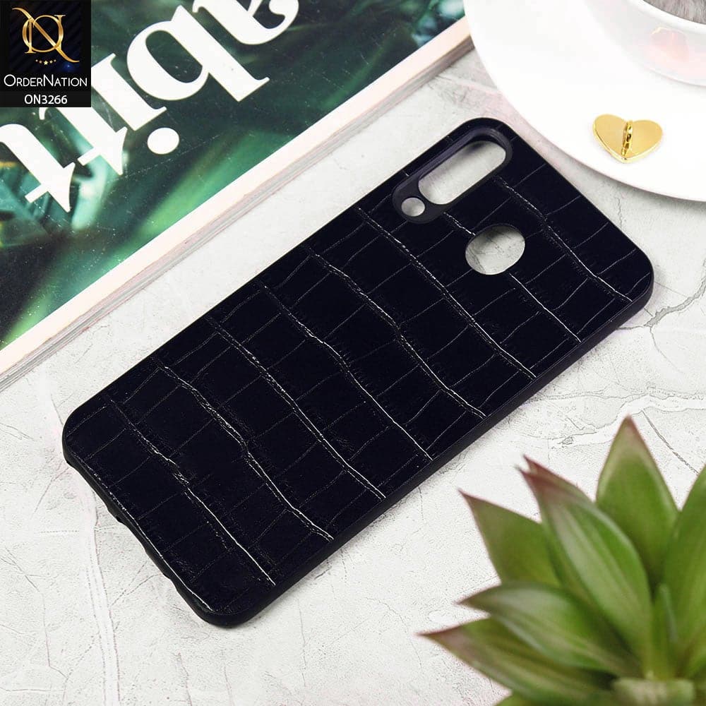 Samsung Galaxy M30 Cover - Black - Leather Texture Soft Silicone Case