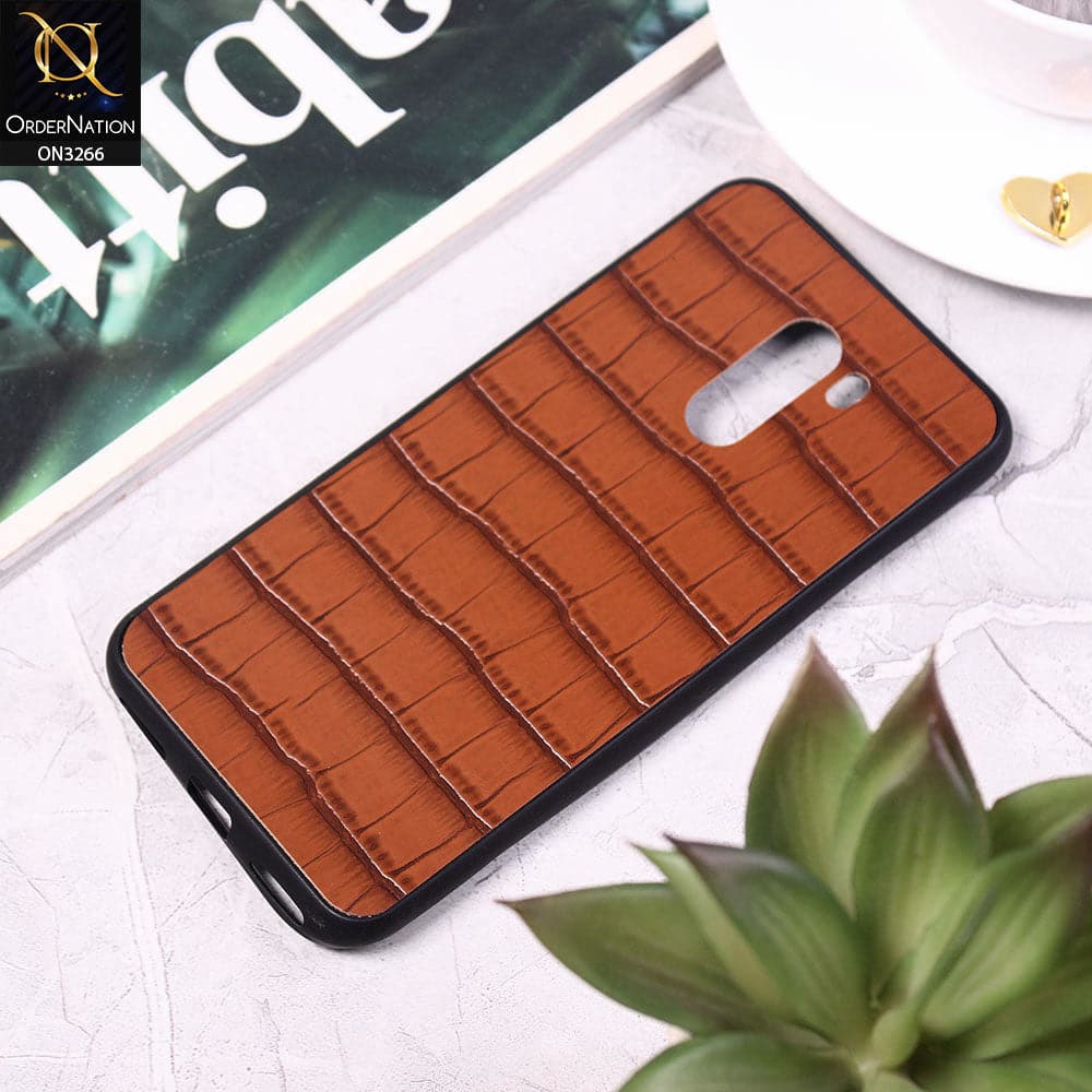 Xiaomi Pocophone F1 Cover - Brown - Leather Texture Soft Silicone Case