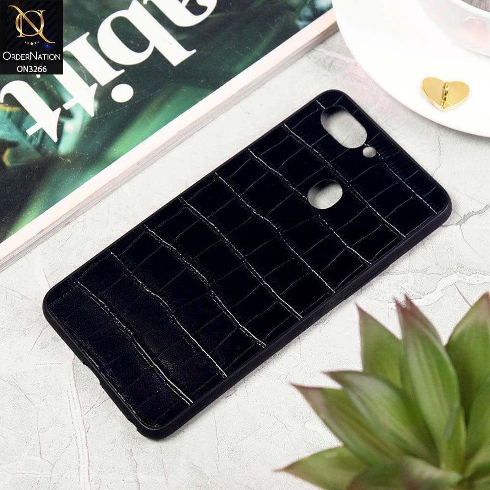 Oppo R15 Cover - Black - Leather Texture Soft Silicone Case