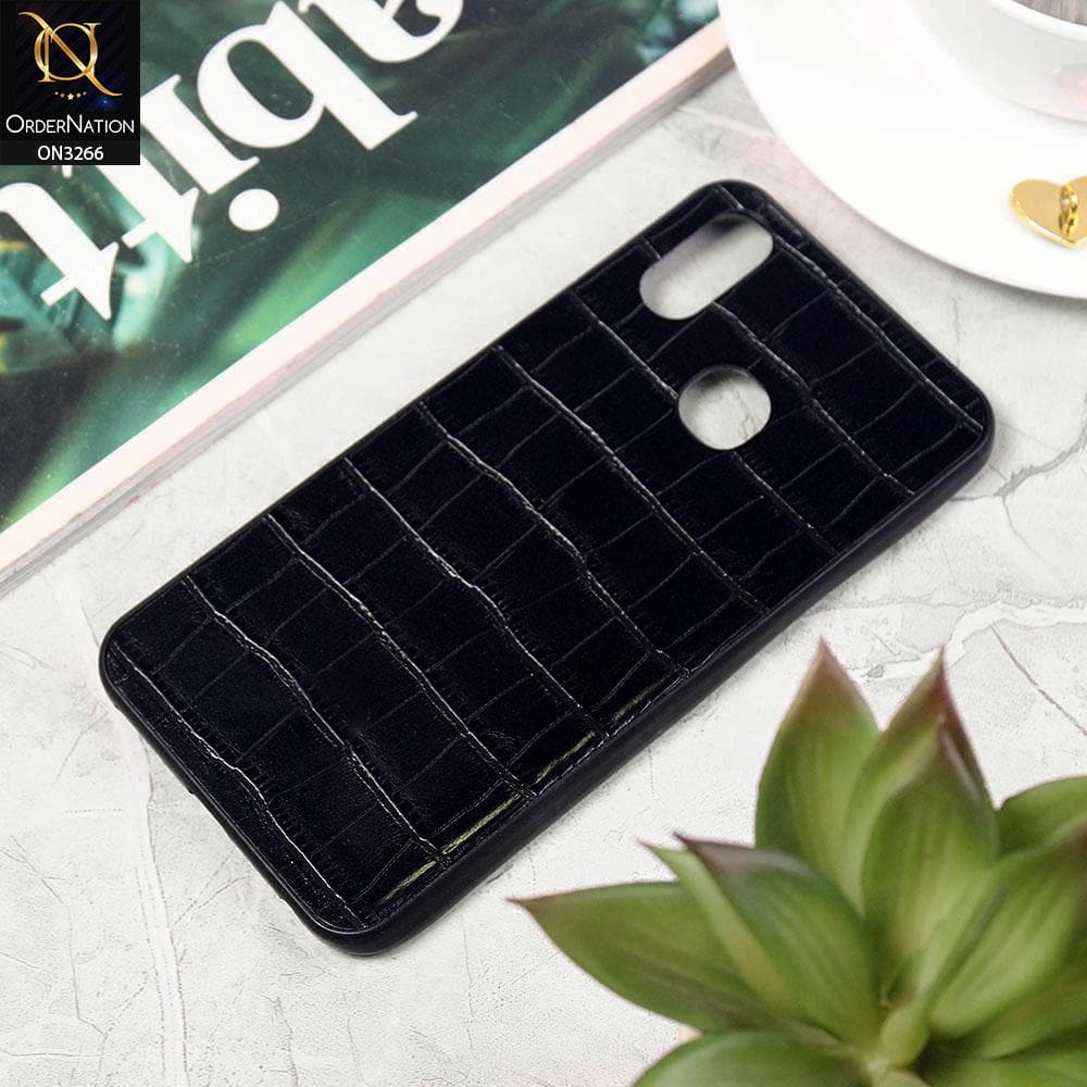 Vivo Y91 / Y95 Cover - Black - Leather Texture Soft Silicone Case