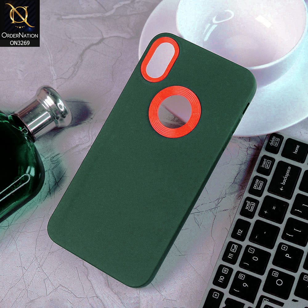 iPhone XS / X Cover - Green - New Soft Protective Silicone Case with Logo Hole