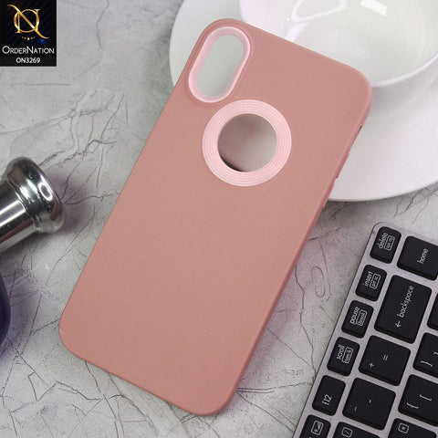 iPhone XS / X Cover - Pink - New Soft Protective Silicone Case with Logo Hole