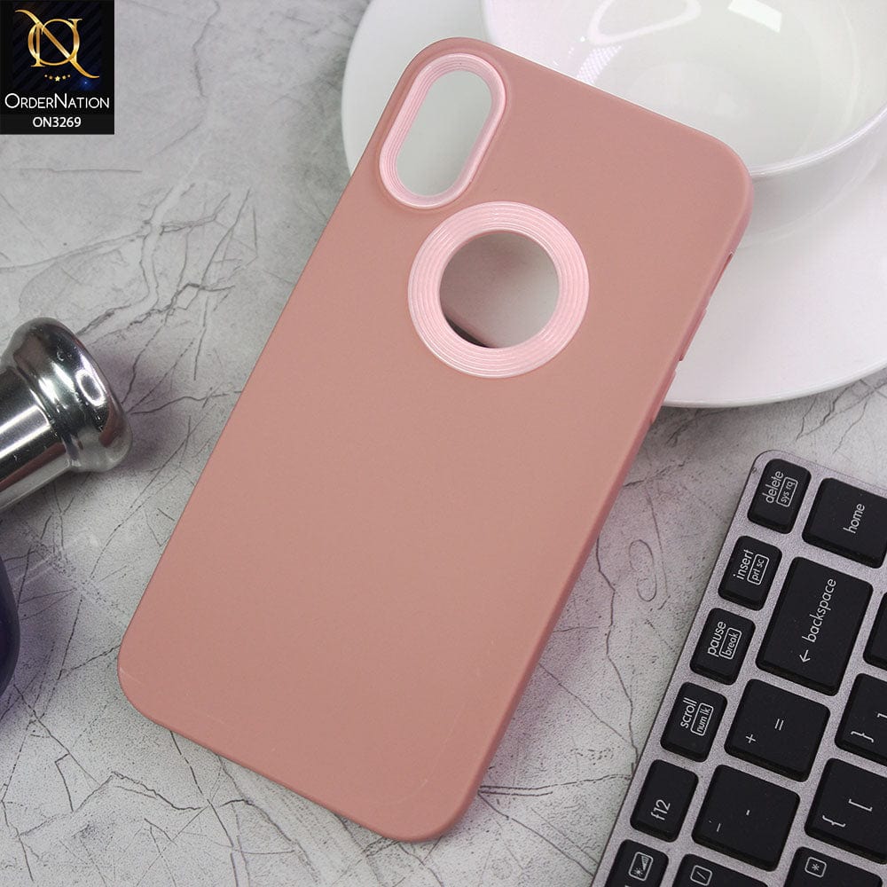 iPhone XS Max Cover - Pink - New Soft Protective Silicone Case with Logo Hole
